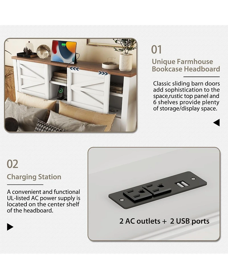 Streamdale Furniture 3-Piece Queen Farmhouse Bed Set w/ Storage Headboard, Nightstand & Dresser