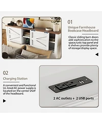 Streamdale Furniture 3-Piece Queen Farmhouse Bed Set w/ Storage Headboard, Nightstand & Dresser