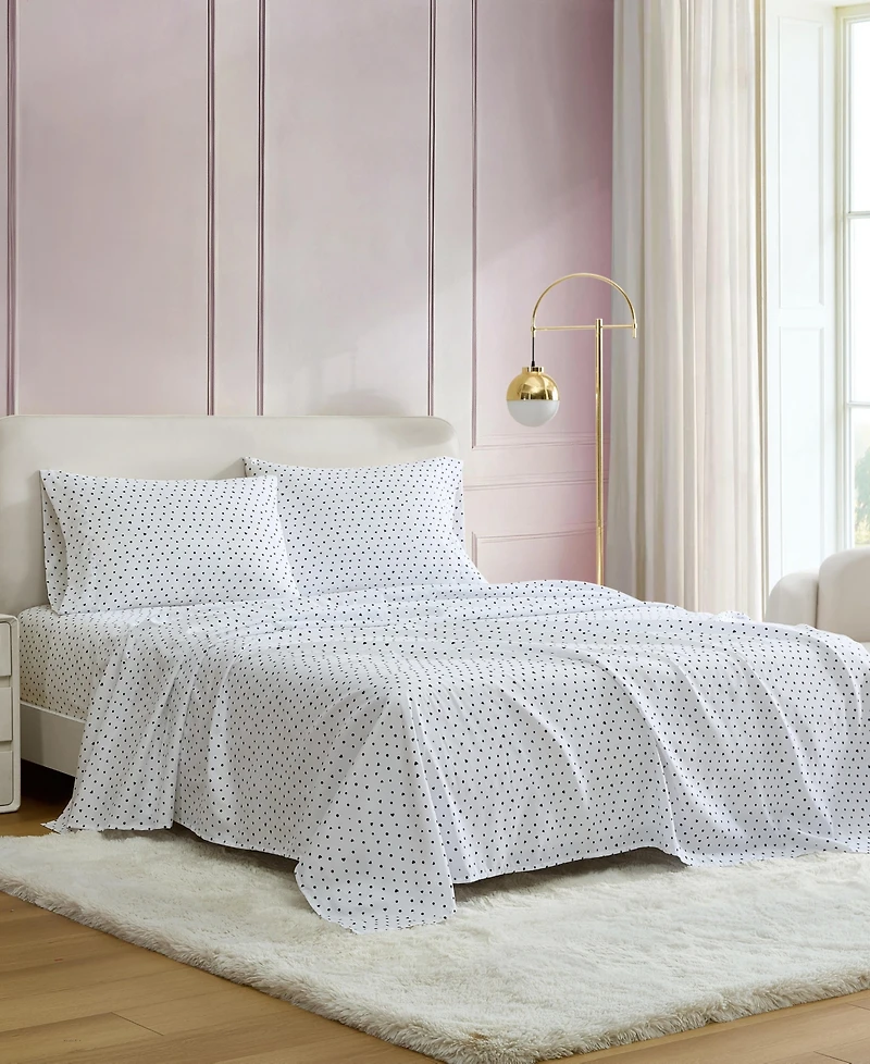 Betsey Johnson Polka Dot Heart Printed Microfiber 3-Pc.Sheet Set, Twin