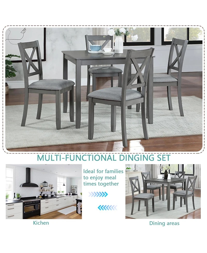 Streamdale Elegant 5-piece Wooden Dining Table Set with 4 Chairs