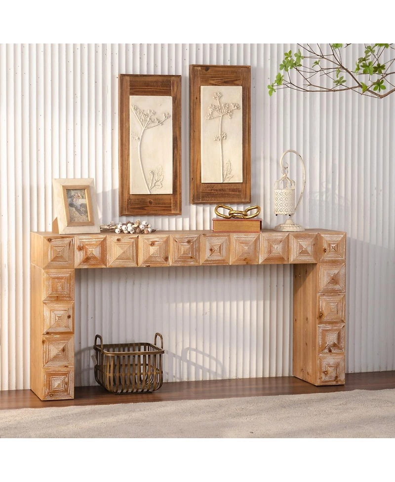 Streamdale Furniture Rustic Geometric Carved Console Table
