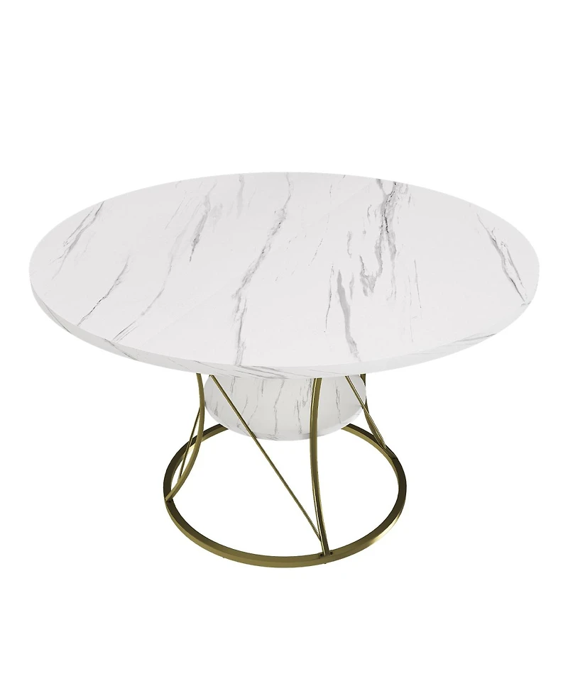 Streamdale Furniture 43" Round Extendable Farmhouse Dining Table w/ Storage Shelf