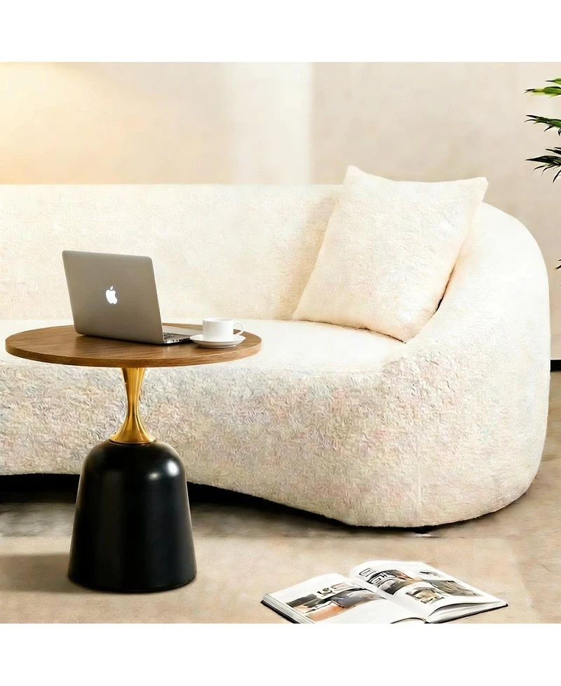 Streamdale Furniture Circular side table with metal base and walnut wood grain