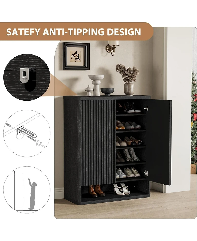 gaomon Modern Wooden Shoe Cabinet with Adjustable Shelves and Fluted Door – Narrow Entryway Organizer