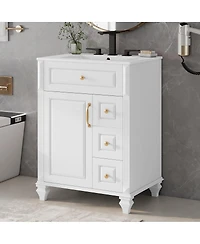 Sillysis Freestanding Bathroom Vanity with Ceramic Sink, Flip Drawer Storage and Adjustable Shelf for Small Spaces