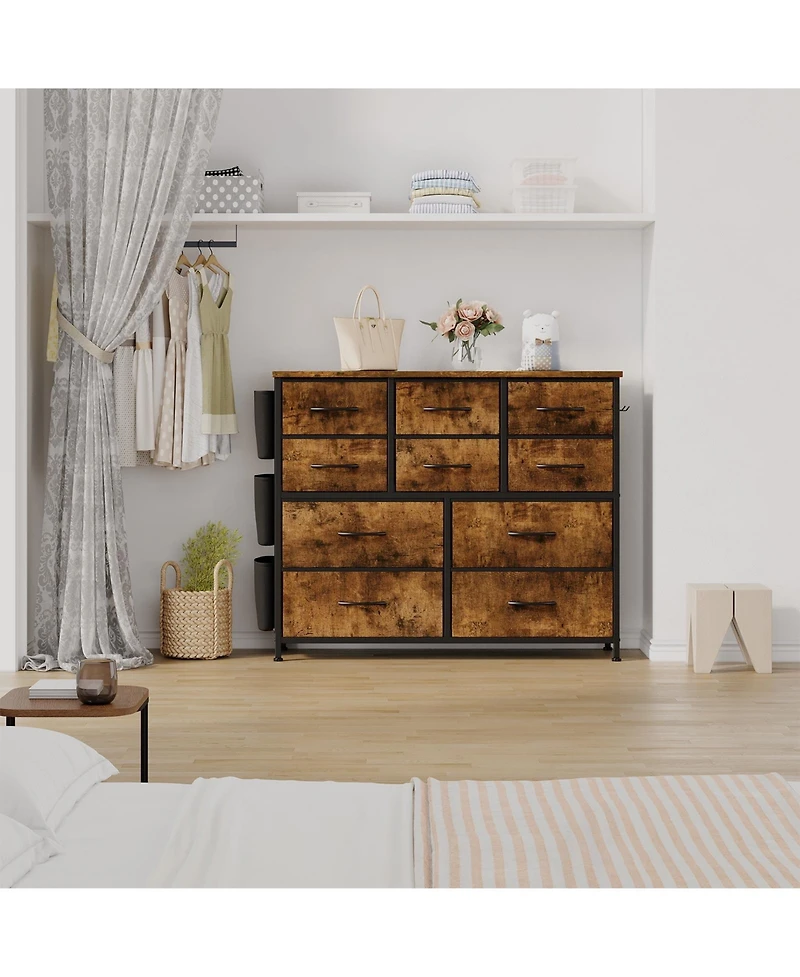 gaomon 10 Drawer Fabric Dresser & Chest of Drawers with Fabric Bins, Side Pockets & Sturdy Steel Frame for Closet Hallway Living Room