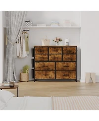 gaomon 10 Drawer Fabric Dresser & Chest of Drawers with Fabric Bins, Side Pockets & Sturdy Steel Frame for Closet Hallway Living Room