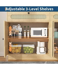 gaomon Rattan Sideboard Cabinet with Adjustable Shelves, Buffet with 2 Drawers and 4 Rattan Doors for Dining Room