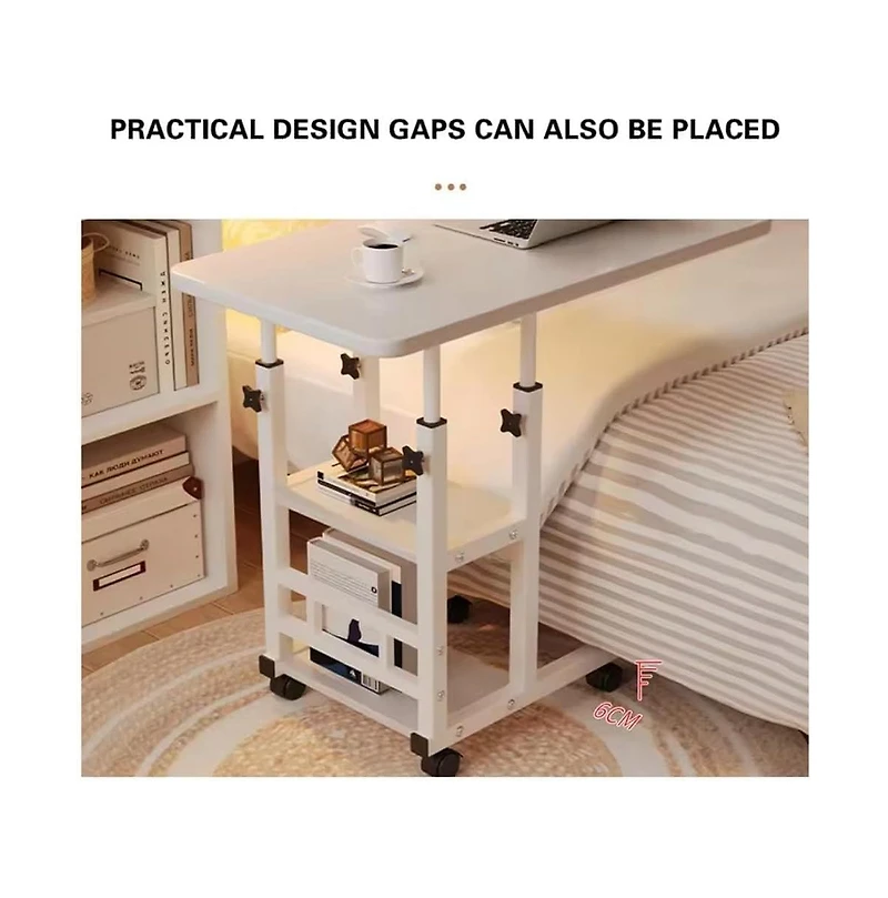 gaomon Adjustable Height C Table with Wheels, Overbed Table with Storage Shelves, Sofa Laptop Desk with Tilting Board