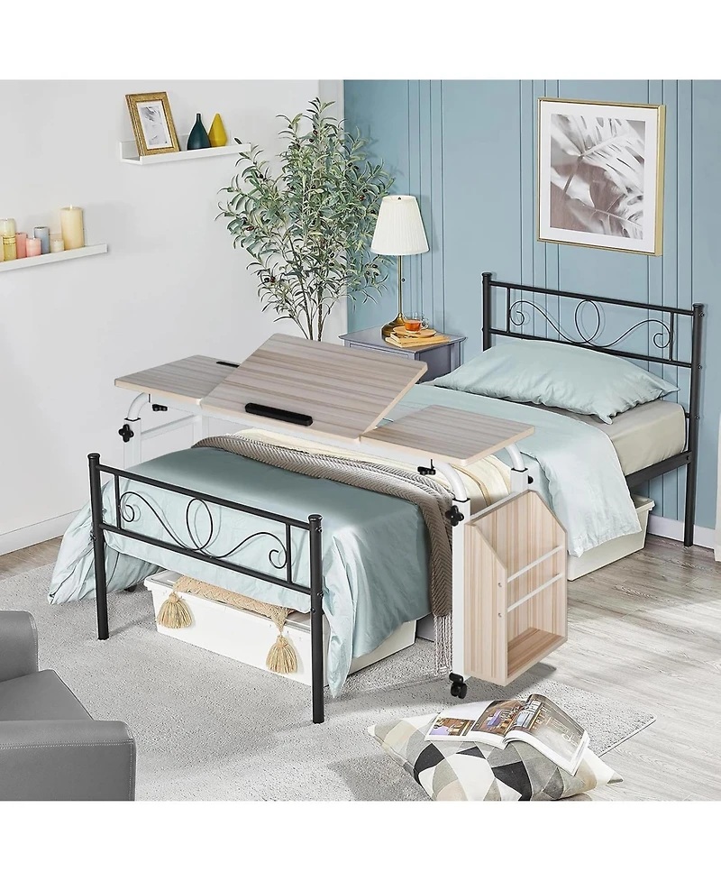 gaomon Overbed Laptop Table with Wheels, Adjustable Desk Cart with Tilt Board, Rolling Bed Eating Table for Home & Hospital