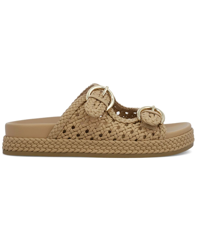 Mia Women's Trendy Woven Double Buckle Slide Sandals