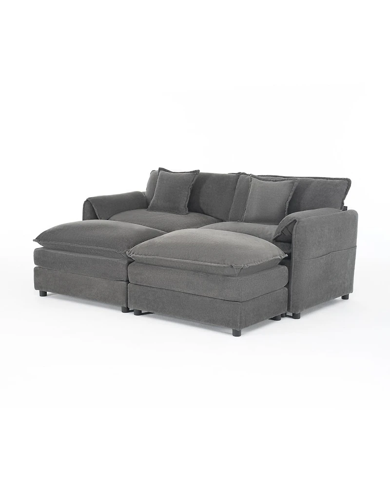 Streamdale Furniture Deep Seat Sectional Cloud Sofa with 2 Ottomans & Pillows