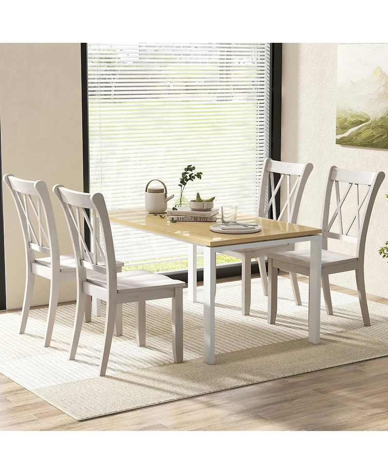 Gymax Solid Wood Dining Chair Set of 4 Armless Kitchen Chairs w/ Rubber Wood Frame Cross Back