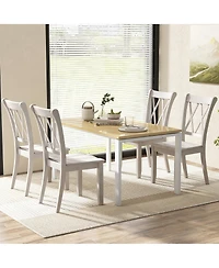 Gymax Solid Wood Dining Chair Set of 4 Armless Kitchen Chairs w/ Rubber Wood Frame Cross Back