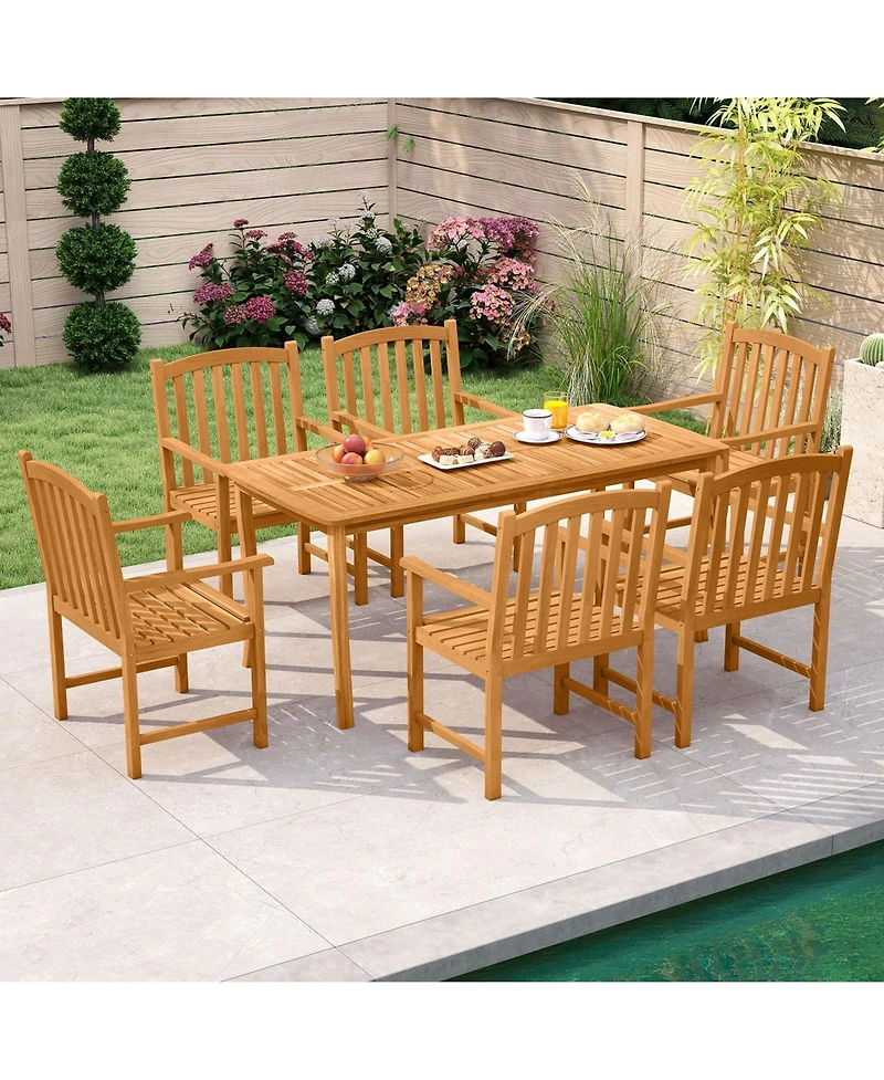 Gymax 4PCS Outdoor Dining Chairs Acacia Wood Slatted Patio Chairs w/ Inclined Backrest