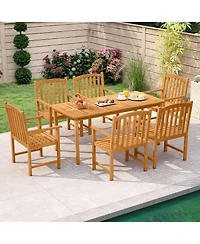 Gymax 4PCS Outdoor Dining Chairs Acacia Wood Slatted Patio Chairs w/ Inclined Backrest