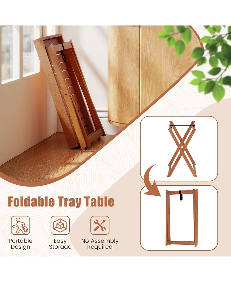 Gymax Patio Solid Wood Tray Table w/ Removable Top Rectangular Tv Tray Bistro Table
