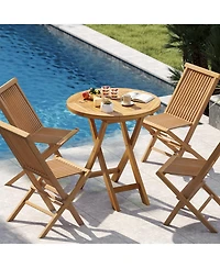 Gymax Patio Teak Wood Dining Table 27.5'' Round Side Table w/ Slatted Tabletop