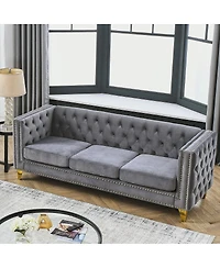 Streamdale Furniture Velvet Sofa for Living Room, Tufted Square Arm Couch