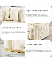 Streamdale Furniture 2PCS 90.6" Velvet Button Tufted Sofa Couch w/ 2 Pillows, 3 Seater Chesterfield Sofa Set