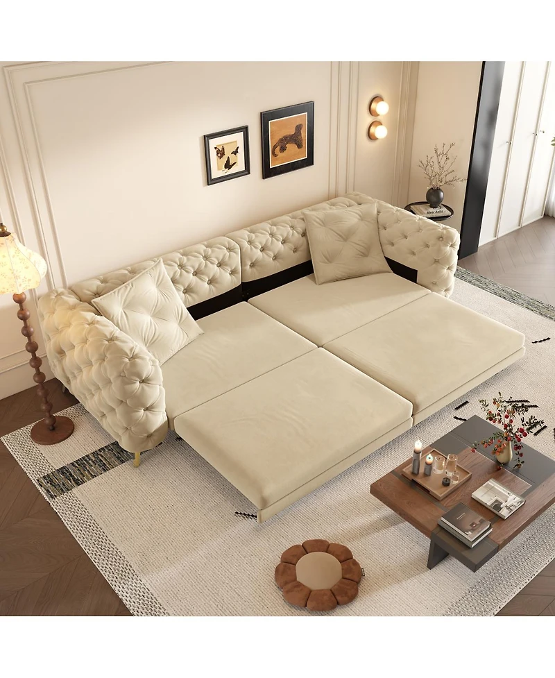 Streamdale Furniture Apricot 3-in-1 Convertible Sleeper Sofa, 28.4" Deep Seat Pull Out Sofa Bed