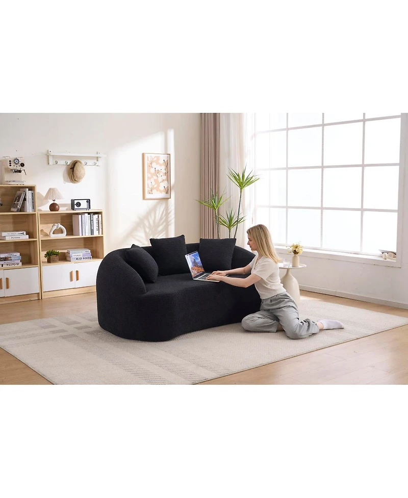 Streamdale Furniture Curved Boneless Sofa Loveseat, 2-Seater Black Chenille Couch with 3 Pillows