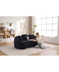 Streamdale Furniture Curved Boneless Sofa Loveseat, 2-Seater Black Chenille Couch with 3 Pillows
