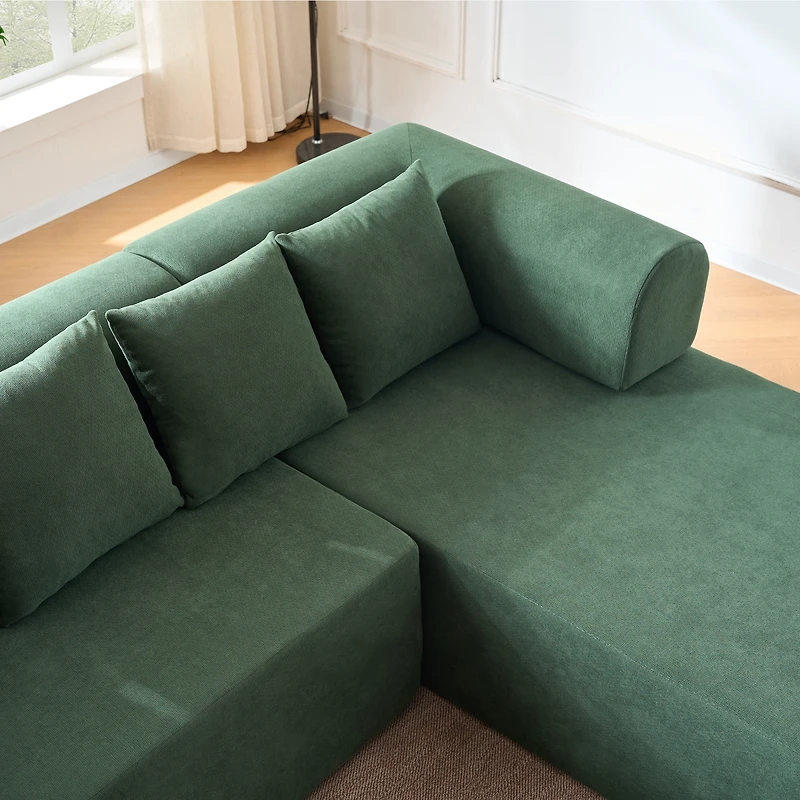 Streamdale Furniture 106" Modular L-Shaped Velvet Cloud Sectional Sofa with Movable Chaise & 5 Pillows