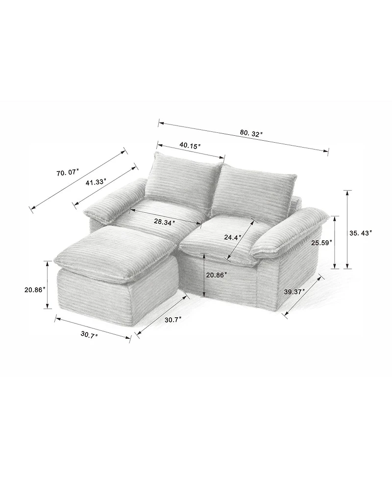Streamdale Furniture Modern corduroy cloud sofa, freely combined