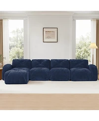 Streamdale Furniture L-shaped Velvet Tufted Sofa with Movable Ottoman
