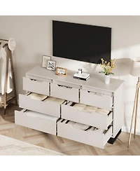gaomon Wide Farmhouse Tv Stand with 7 Drawers, Functional Wooden Storage for Living Room & Bedroom