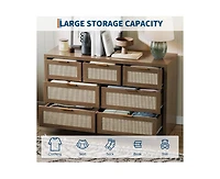 gaomon Rattan 7-Drawer Dresser for Bedroom, Wide Wooden Storage Chest