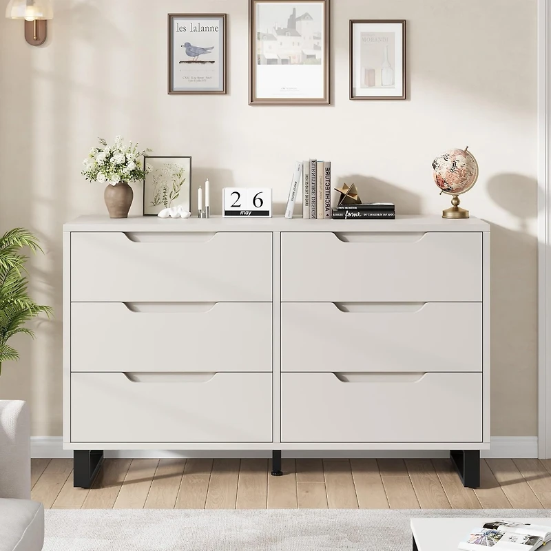 gaomon 6-Drawer Bedroom Dresser, 47.2" Wide Freestanding Wooden Storage Chest for Living Room & Entryway