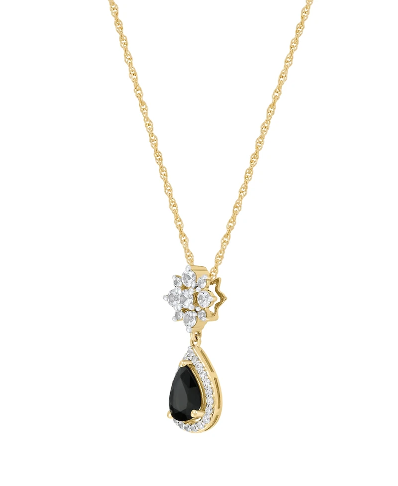 Macy's Onyx & White Topaz (3/8 ct. t.w.) Pendant Necklace in 14k Yellow Gold Over Sterling Silver