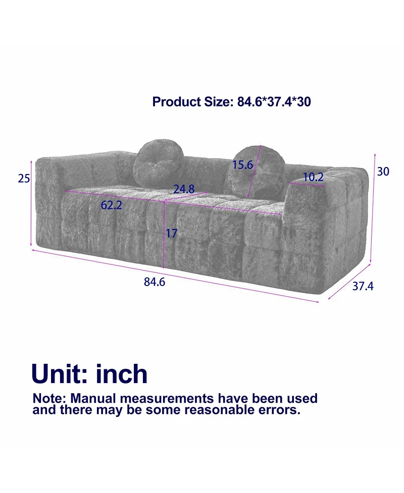 Streamdale Furniture Modern Boneless Couch with Two Circular Throw Pillows, Checkered Design