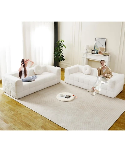 Streamdale Furniture Modern Boneless Couch with Two Circular Throw Pillows, Checkered Design