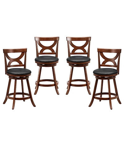 Gymax 4pcs 24'' Bar Stools 360° Swivel Counter Height w/ Pvc Leather Cushioned Seat