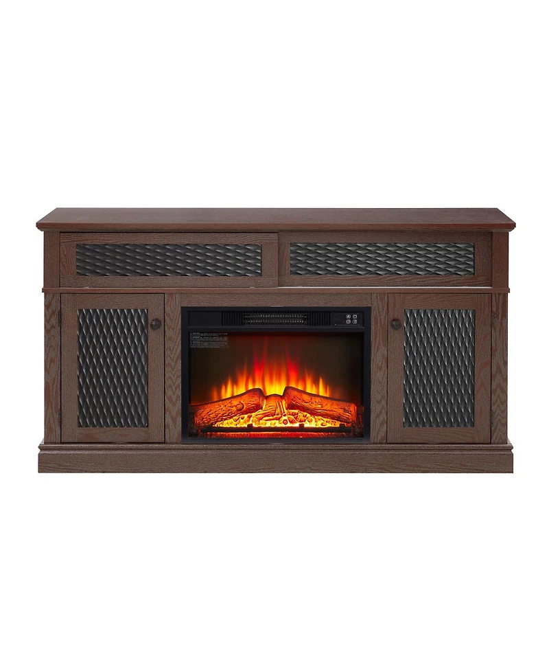 Streamdale Furniture Embossed Pattern Tv Stand with 23" Fireplace, Media Console, Dark Cherry, 58.27"W