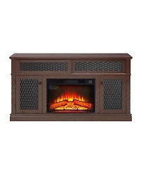 Streamdale Furniture Embossed Pattern Tv Stand with 23" Fireplace, Media Console, Dark Cherry, 58.27"W