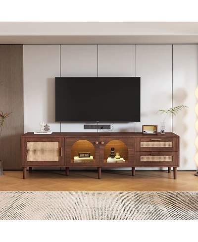 Streamdale Furniture 70" Tv Stand for TVs up to 80", Entertainment Center with Led Lights & Storage