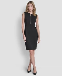 Dkny Women's Sleeveless Zipper Front Crewneck Sheath Dress