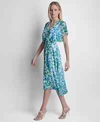 Dkny Women's Flutter-Sleeve V-Neck Smocked Waist High-Low Midi Dress