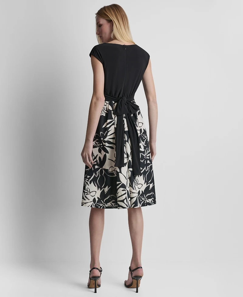 Dkny Women's Sleeveless V-Neck Fit and Flare Midi Dress