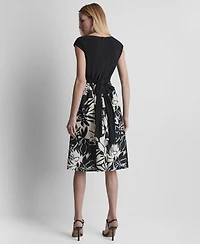 Dkny Women's Sleeveless V-Neck Fit and Flare Midi Dress