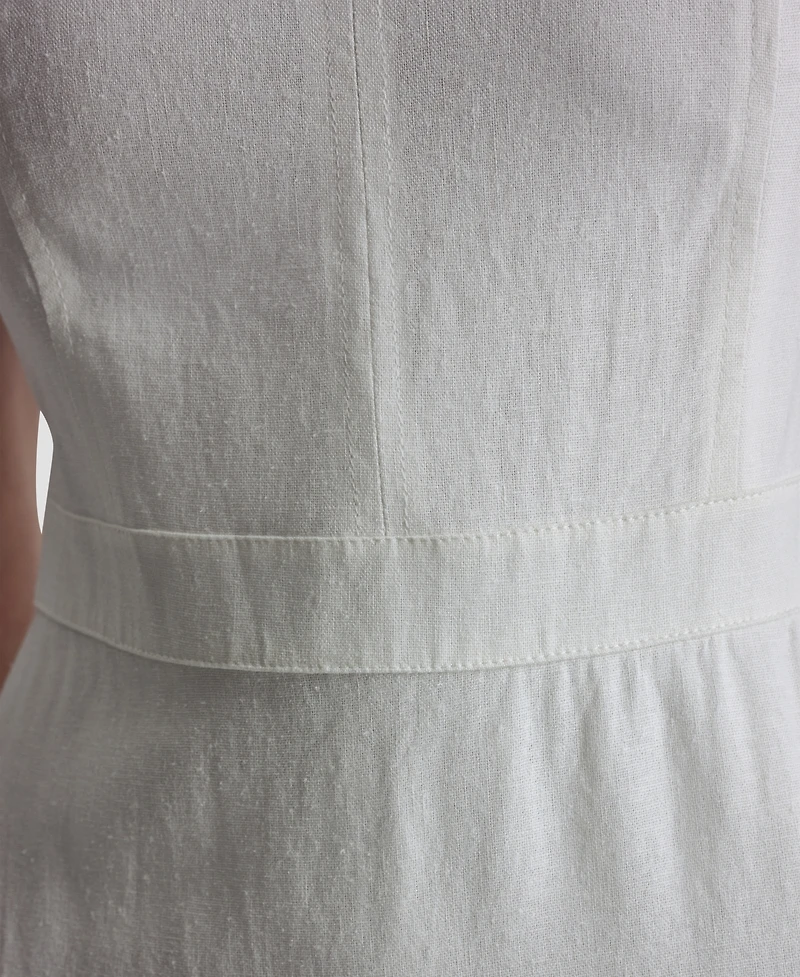 Dkny Women's Sleeveless Square Neck Tiered Linen Midi Dress