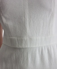 Dkny Women's Sleeveless Square Neck Tiered Linen Midi Dress