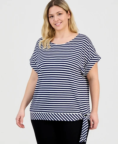 Jones New York Plus Dolman-Sleeve Tie-Hem Top