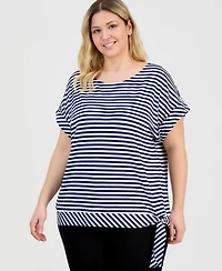 Jones New York Plus Dolman-Sleeve Tie-Hem Top