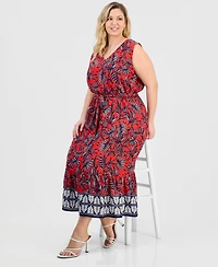 Jones New York Plus V-Neck Sleeveless Tiered Dress