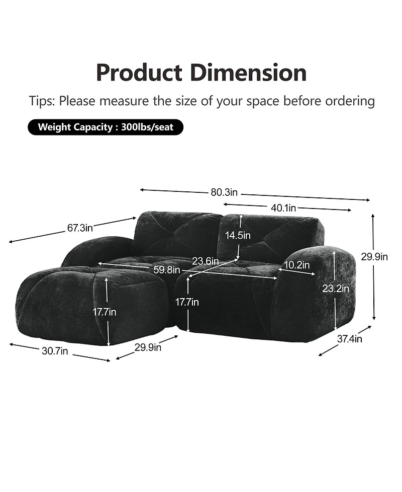 Streamdale Furniture L-shaped Boneless Sofa, Soft Velvet, Tufted, 32D Sponge